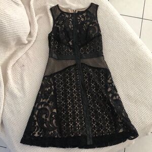 XS Black and Nude Lace Mini Cocktail Dress